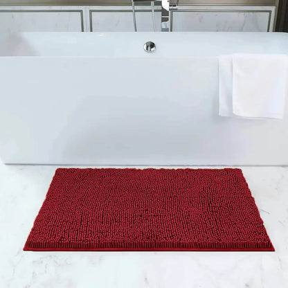 Red Soft Cozy Chenille Bath Mat Absorbent Bathroom Rug