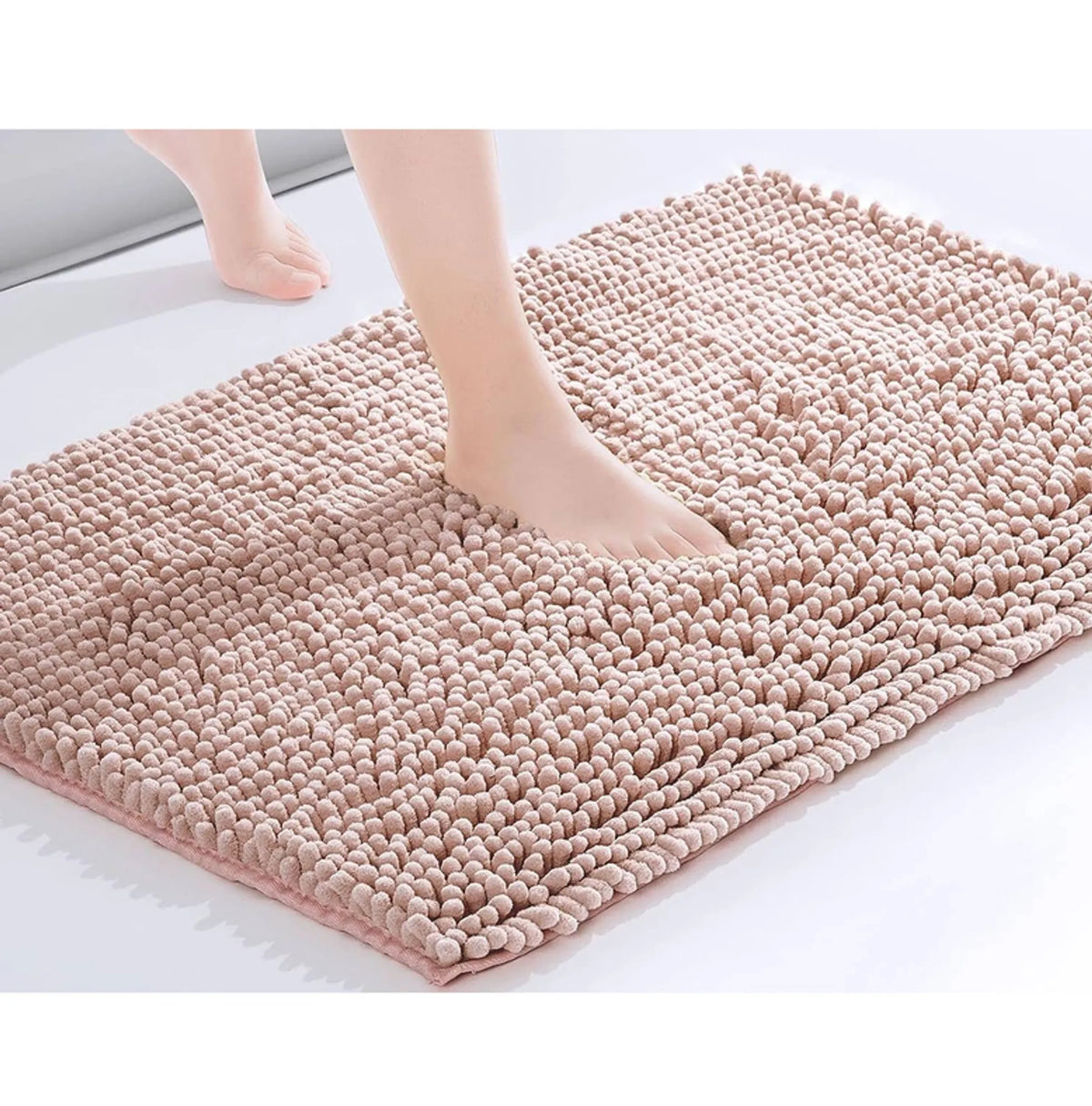 Rose Pink Soft Cozy Chenille Bath Mat Absorbent Bathroom Rug