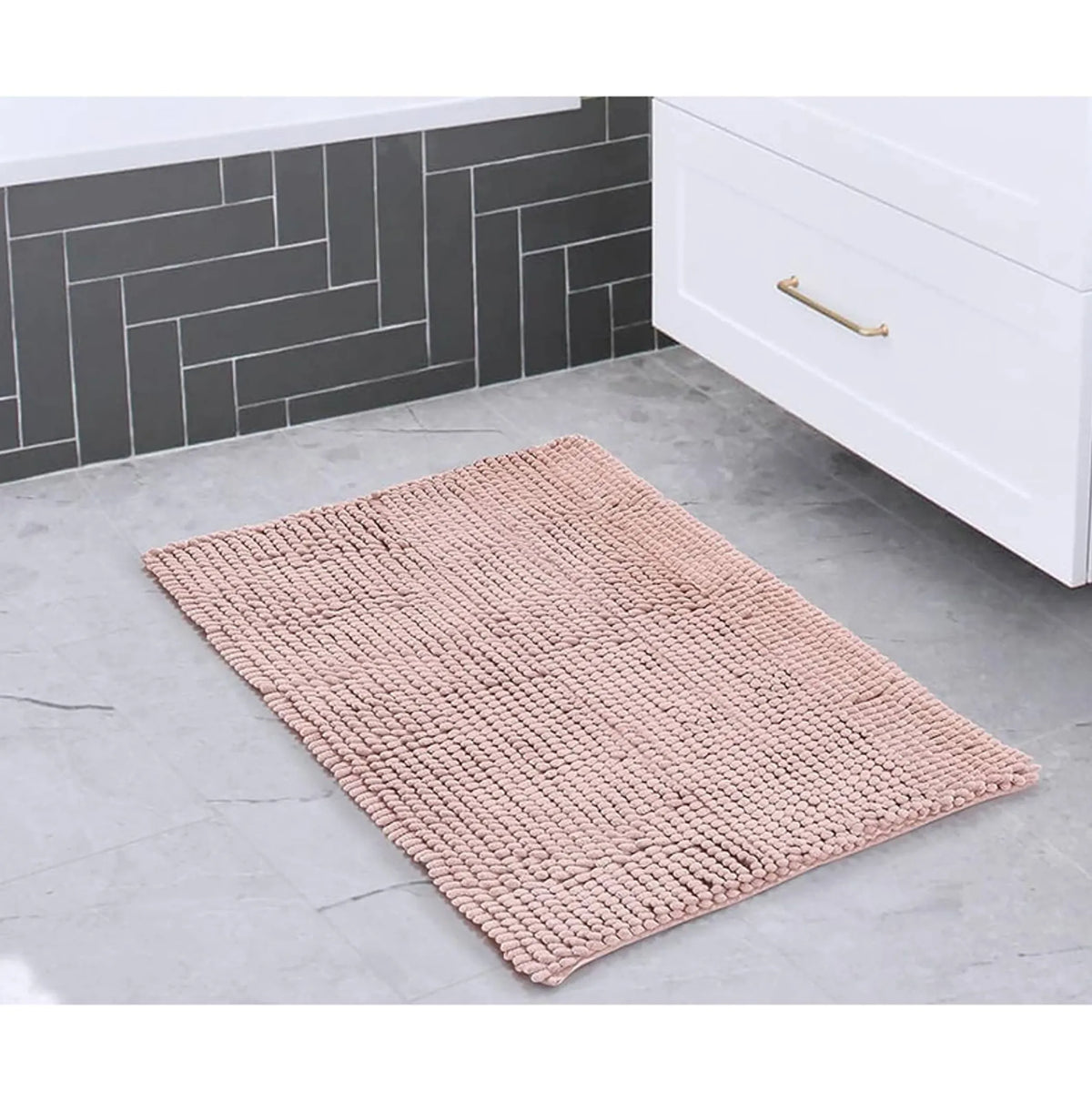 Rose Pink Soft Cozy Chenille Bath Mat Absorbent Bathroom Rug