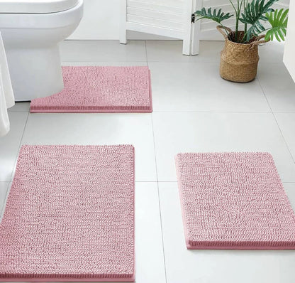 Black 2-Piece Striped Fake Fur Rabbit Bathroom Bath Mat
