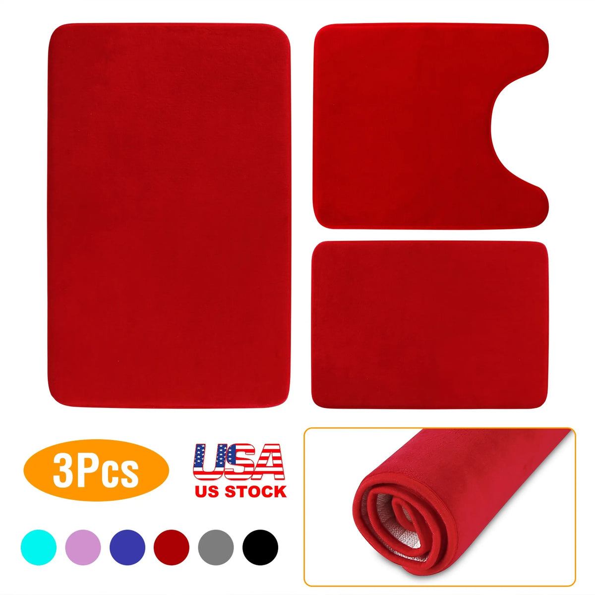3Pcs Bathroom Rug Set