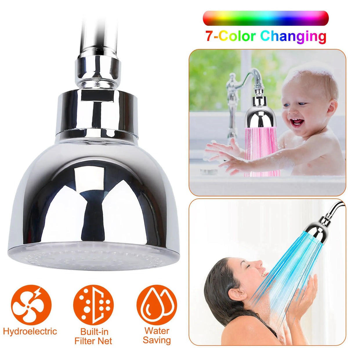 LED Shower Head 7-Color Changing Rainfall Showerhead