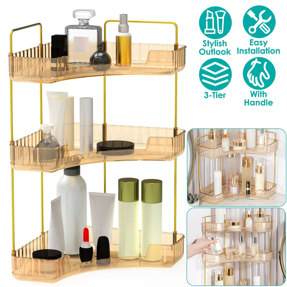 3-Tier Corner Bathroom Countertop and Makeup Organizer