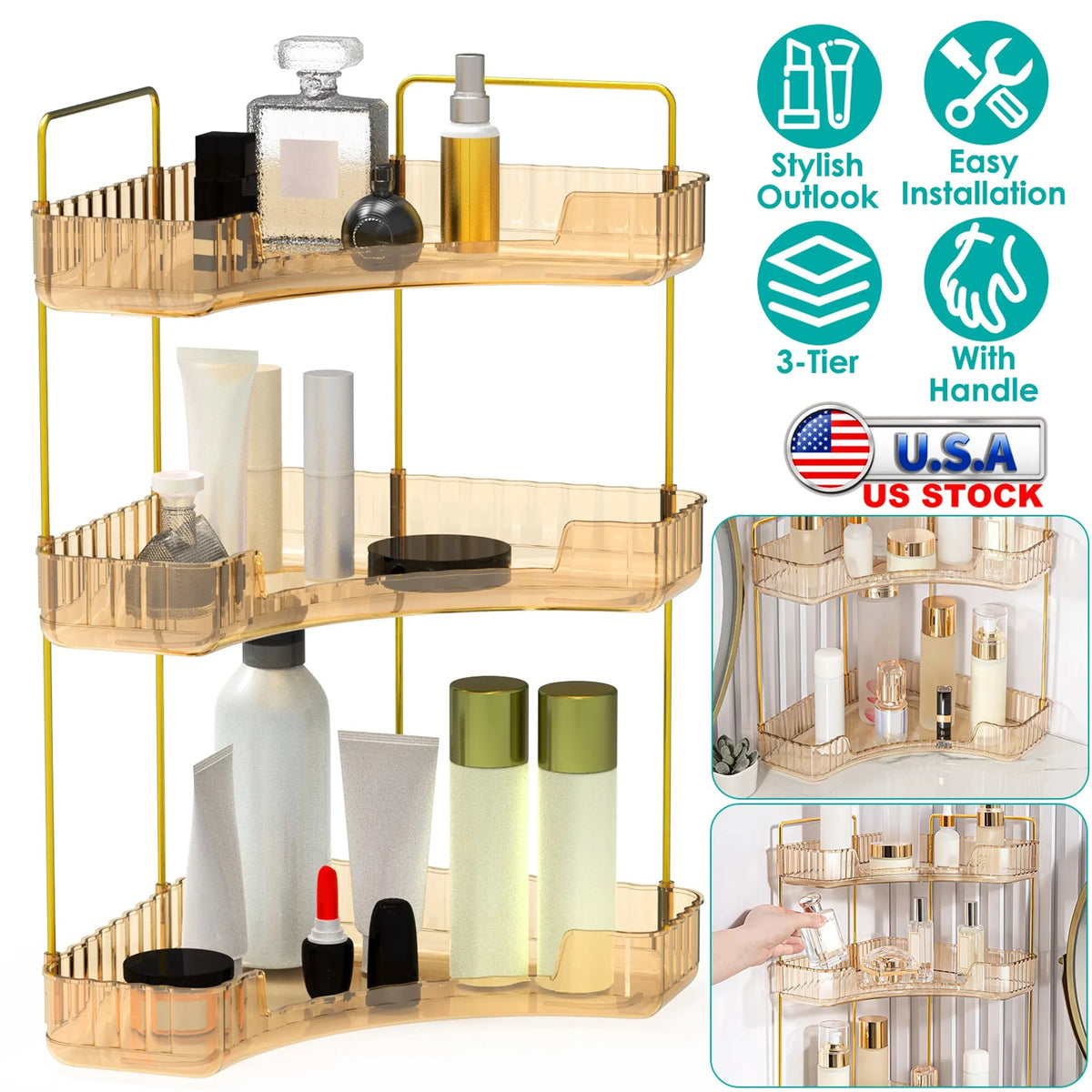 3-Tier Corner Bathroom Countertop and Makeup Organizer