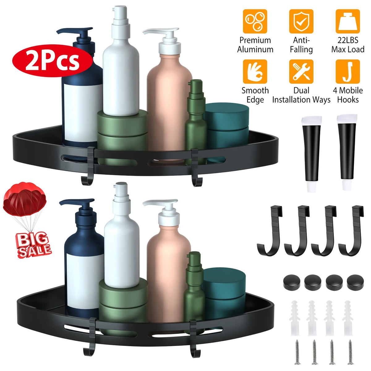 2-Piece Adhesive Corner Shower Caddy Shelf Set