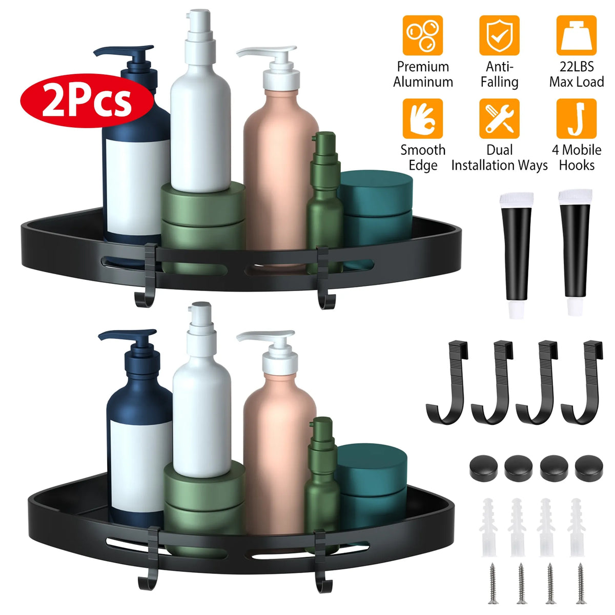 2-Piece Adhesive Corner Shower Caddy Shelf Set