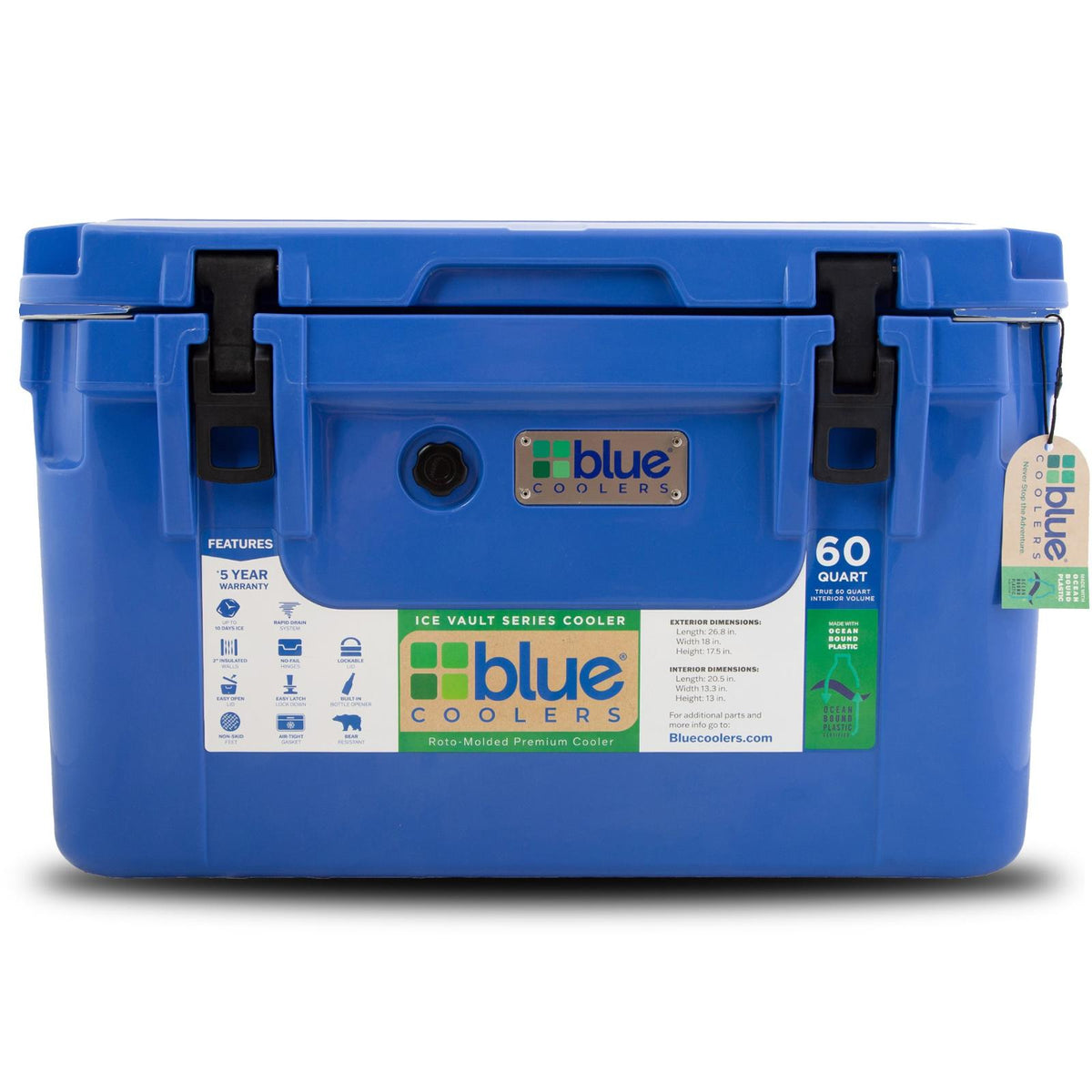 Blue Coolers Ocean Bound Reclaimed Plastics 60 Quart Roto-Molded Cooler