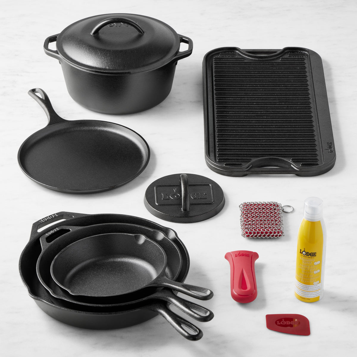 Lodge Classic Seasoned Cast Iron 8-Piece Cookware Set With Care Kit