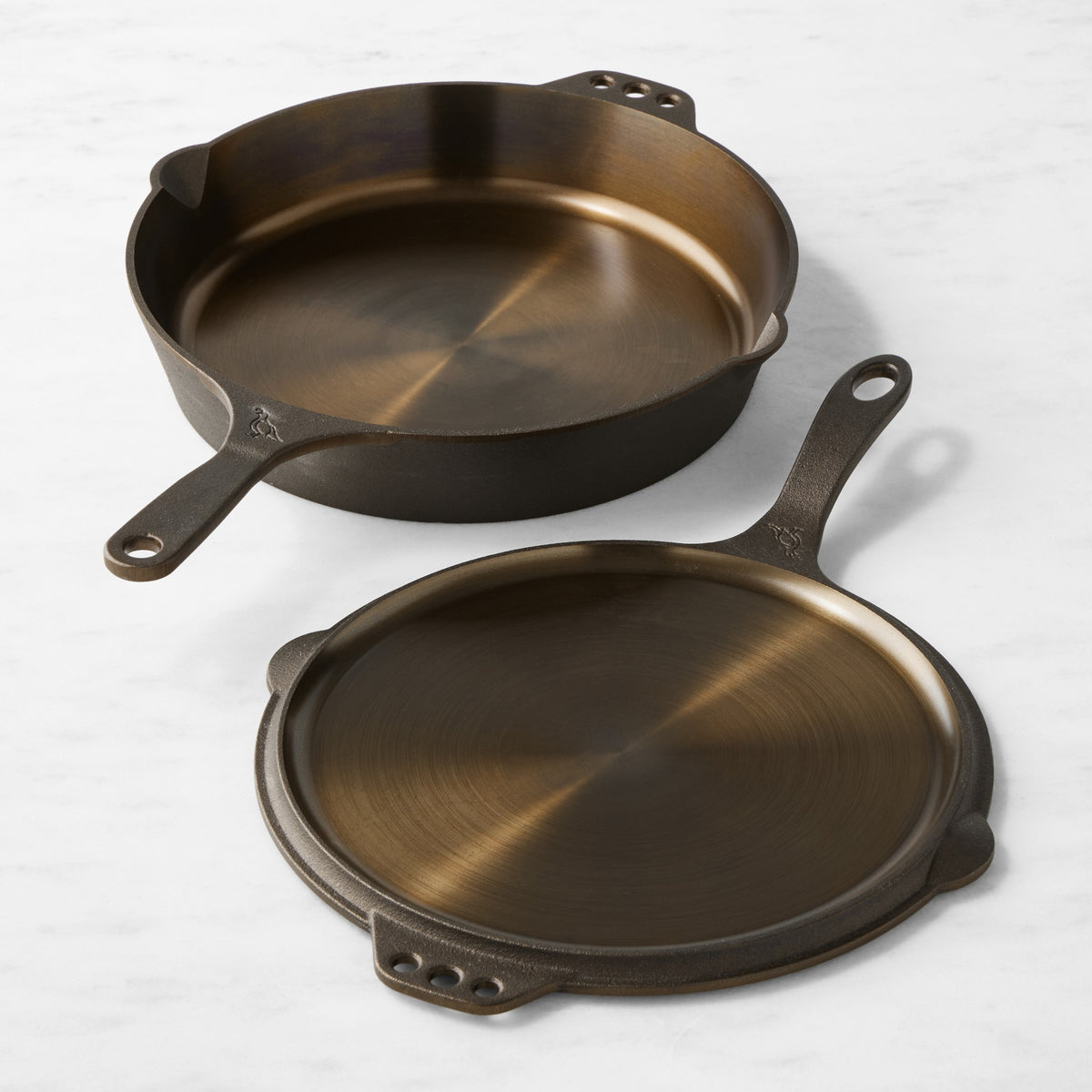 Smithey Seasoned Cast Iron Flat Top Griddle &amp; Skillet Set, 12"