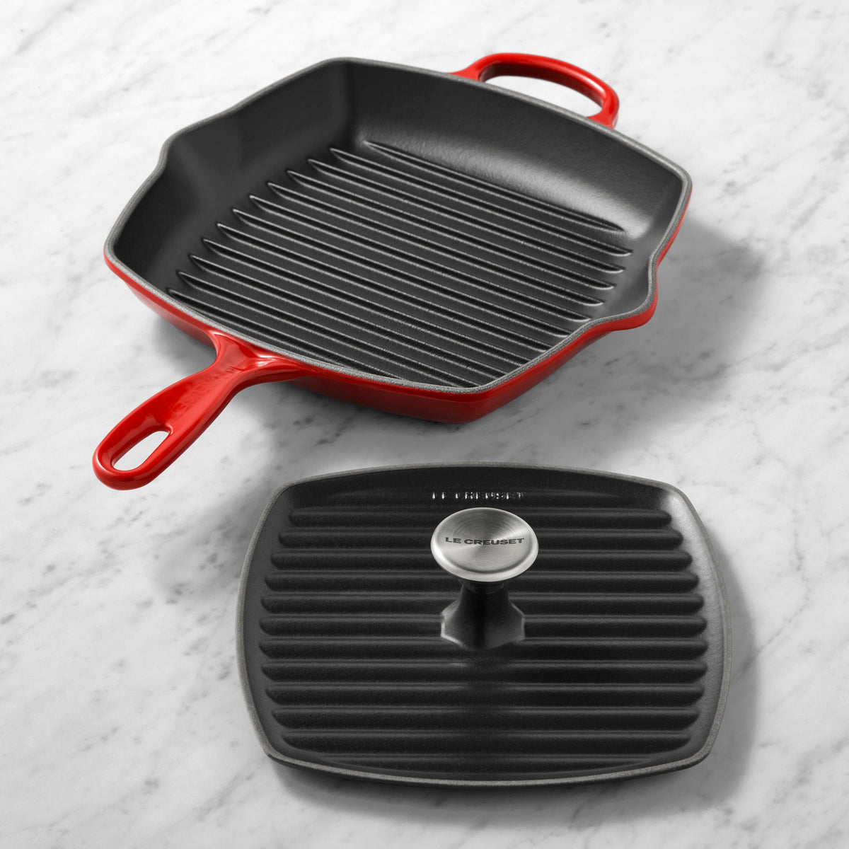 Le Creuset Signature Enameled Cast Iron Square Grill Pan &amp; Press Set