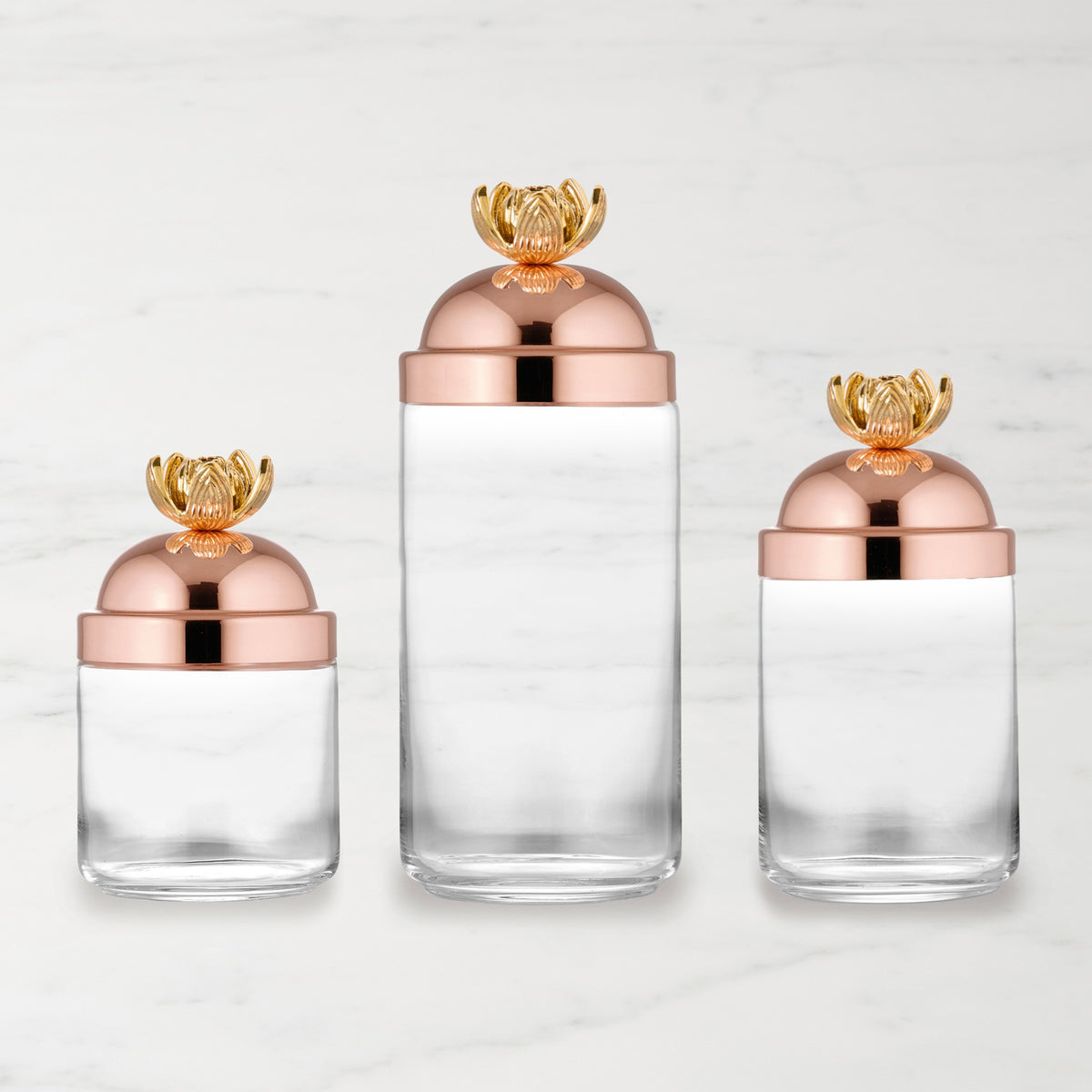 Ruffoni Glass Canisters with Lotus Knob, Set of 3