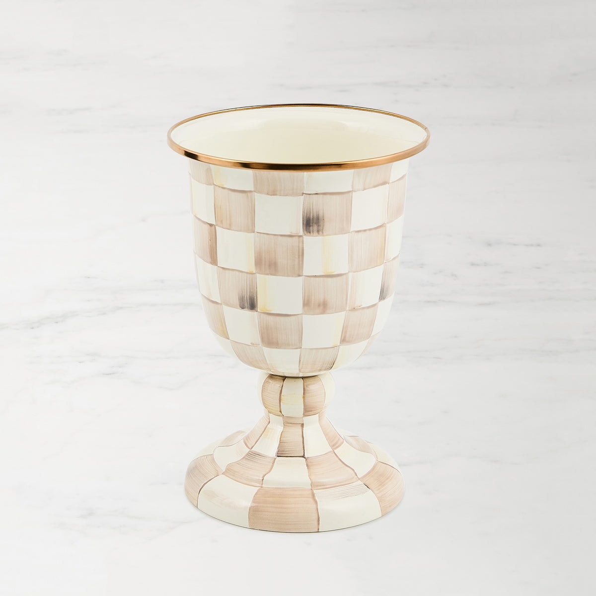 MacKenzie-Childs Mocha Check Pedestal Vase