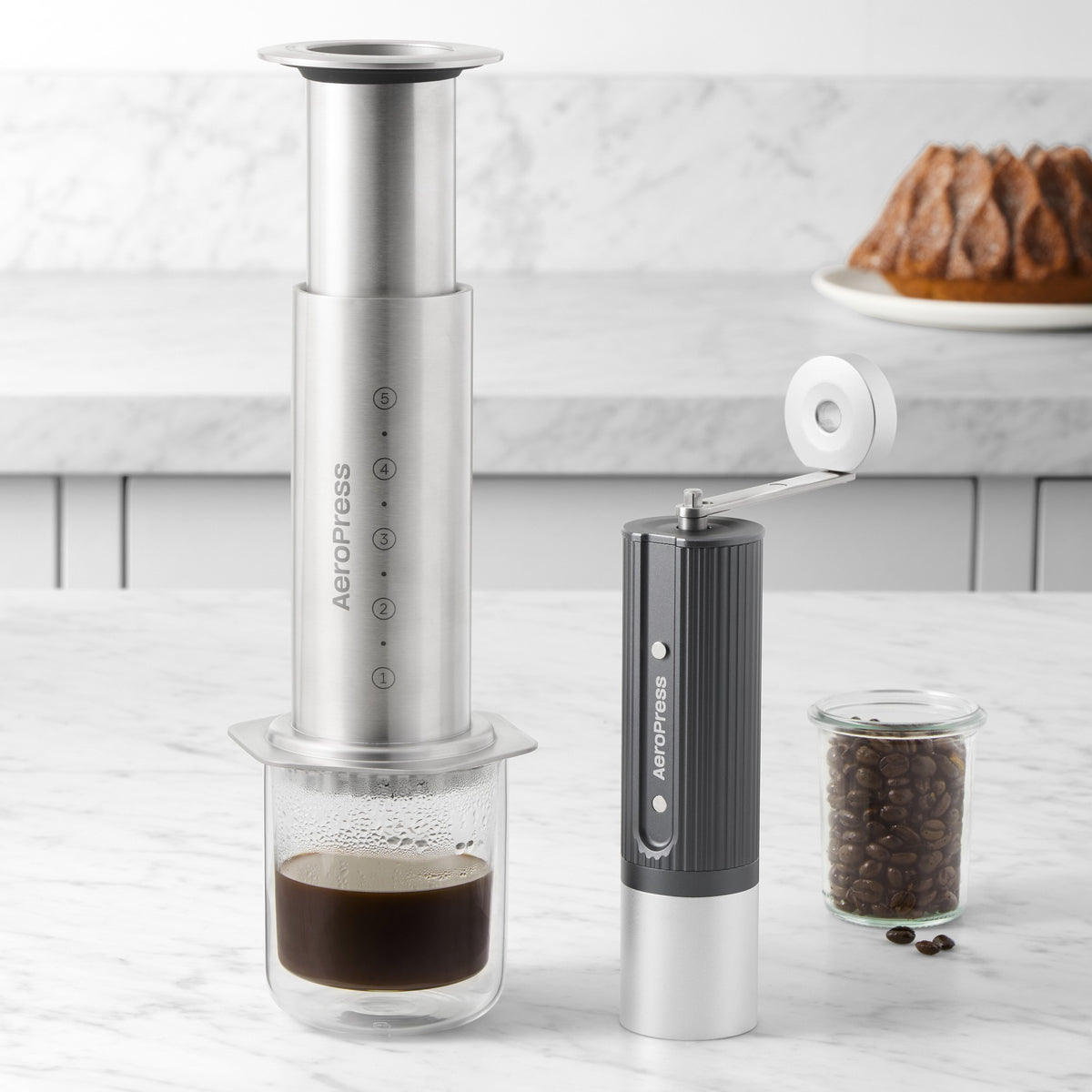 AeroPress Stainless Steel Coffee Press &amp; Manual Grinder